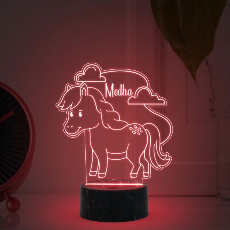 3D Illusion Cute Horse Night lamp with Multicolored Light Customized with Name Gift for Kids Bedroom Decoration